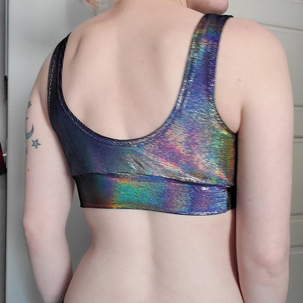 Coquetry Clothing Velvet Oil Spill Starlette Bralette Holographic Rave Festival - Picture 5 of 7